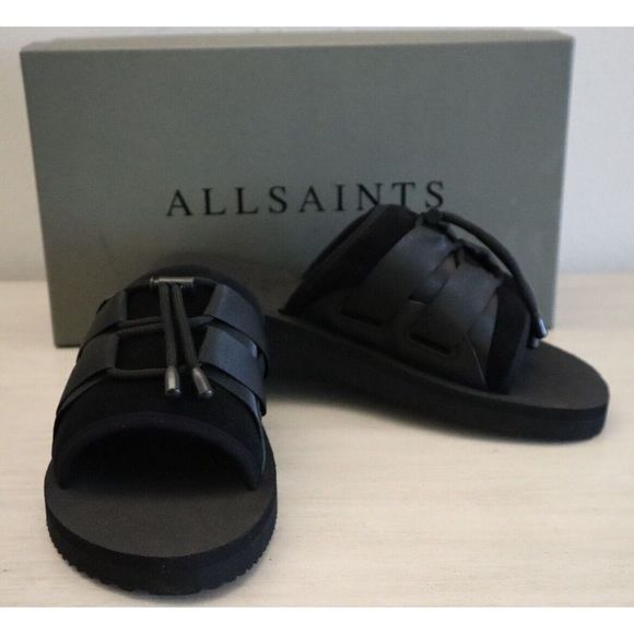 ALLSAINTS 34ZM0293 Men's Sz 11M Black Ryder Suede Drawcord Slide Sandals - Picture 11 of 12